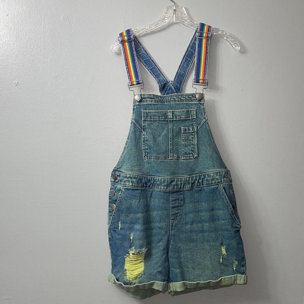 Lane Bryant Overall Denim Boyfriend Y2K Retro 90s Festival Rainbow Pride Blue 14 - Picture 1 of 6
